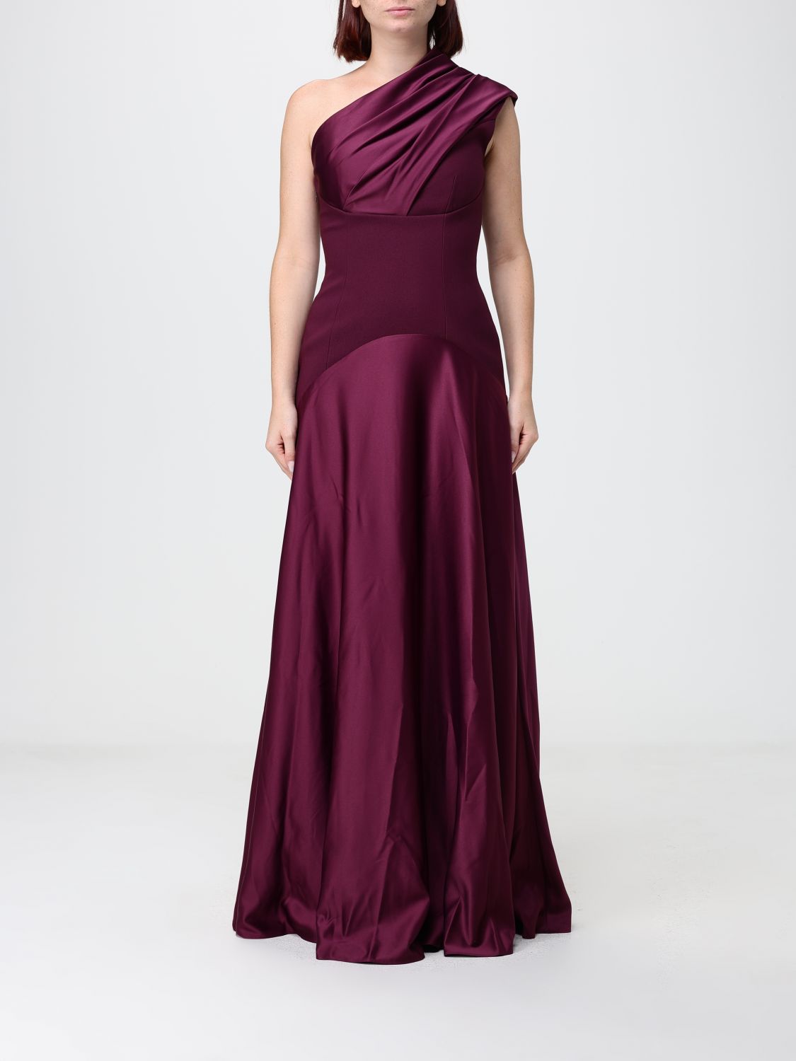 Gabriela One-Shoulder Draped Satin Long Evening Gown Solace London SOLACE LONDON