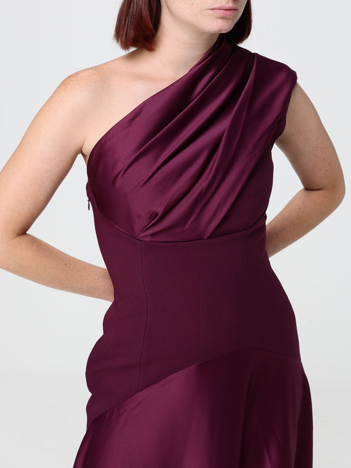 Gabriela One-Shoulder Draped Satin Long Evening Gown Solace London SOLACE LONDON
