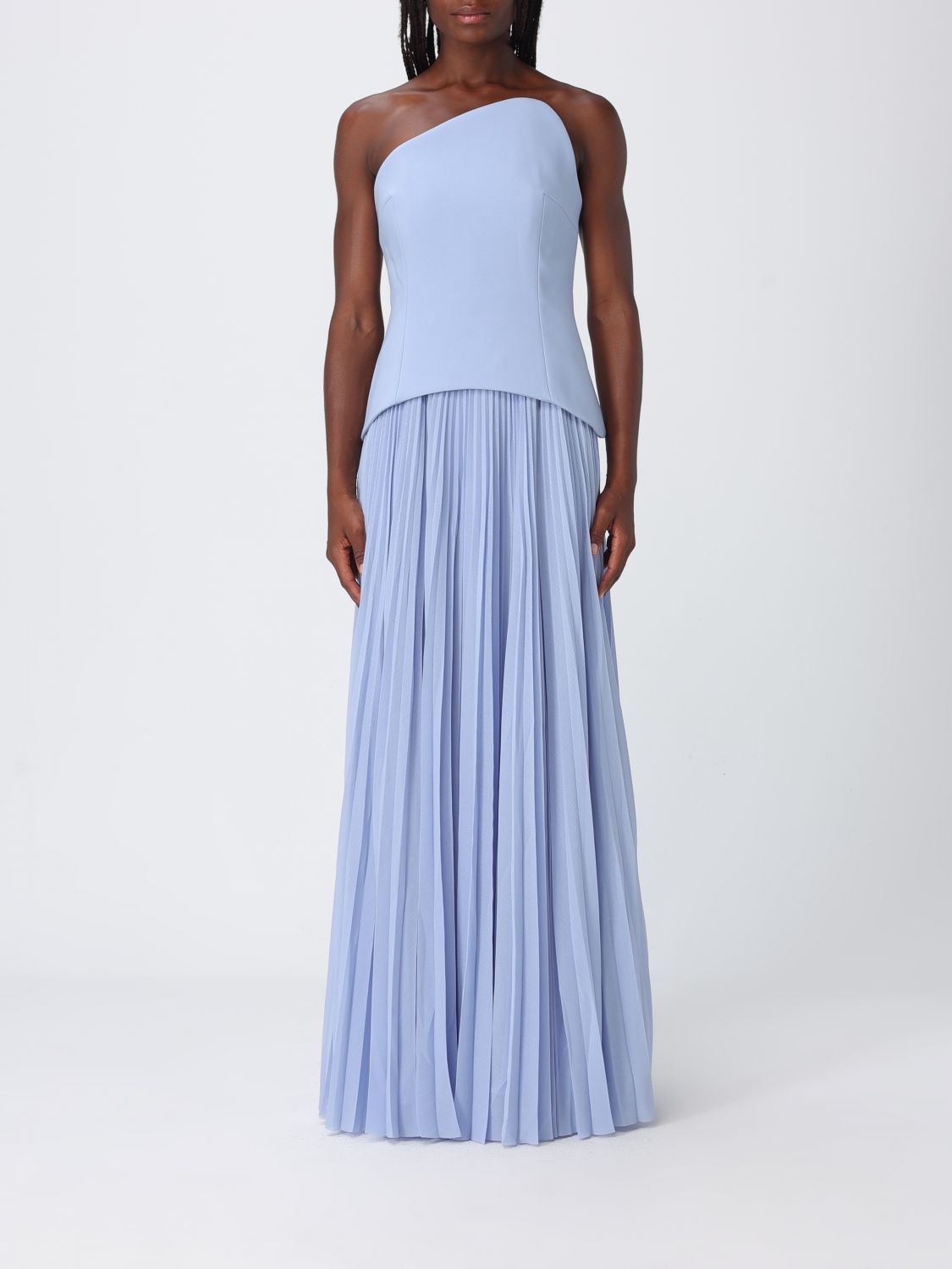 Solace London Pleated Criªpe Long Gown With Asymmetric Neckline SOLACE LONDON