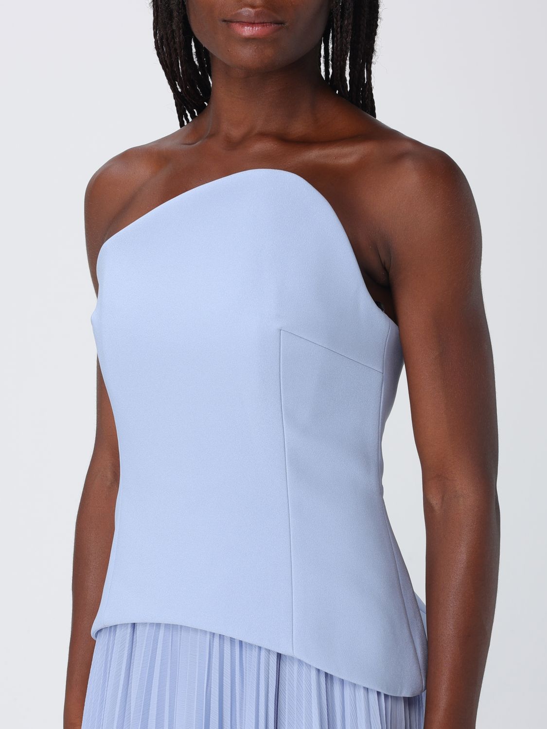 Solace London Pleated Criªpe Long Gown With Asymmetric Neckline SOLACE LONDON