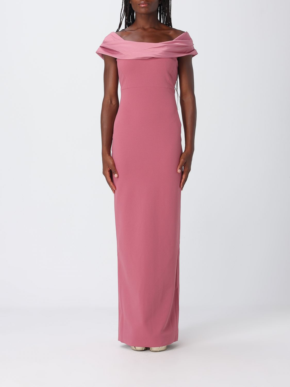 Adele Off-The-Shoulder Draped Satin Long Evening Gown Solace London SOLACE LONDON