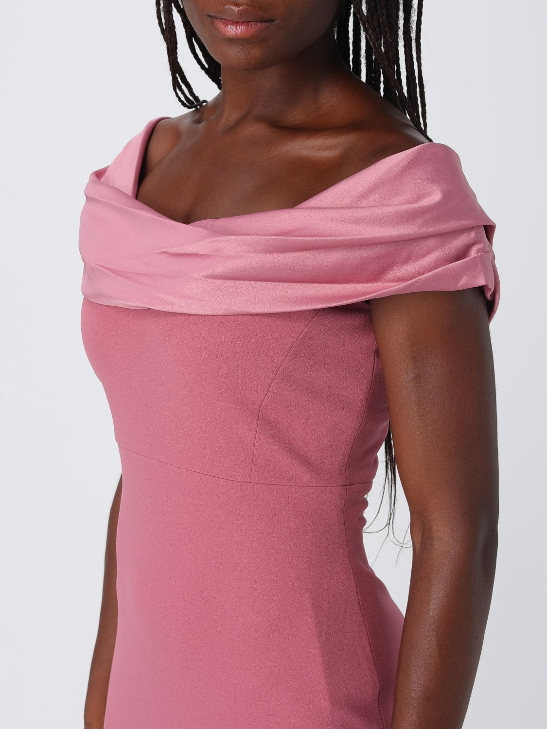 Adele Off-The-Shoulder Draped Satin Long Evening Gown Solace London SOLACE LONDON