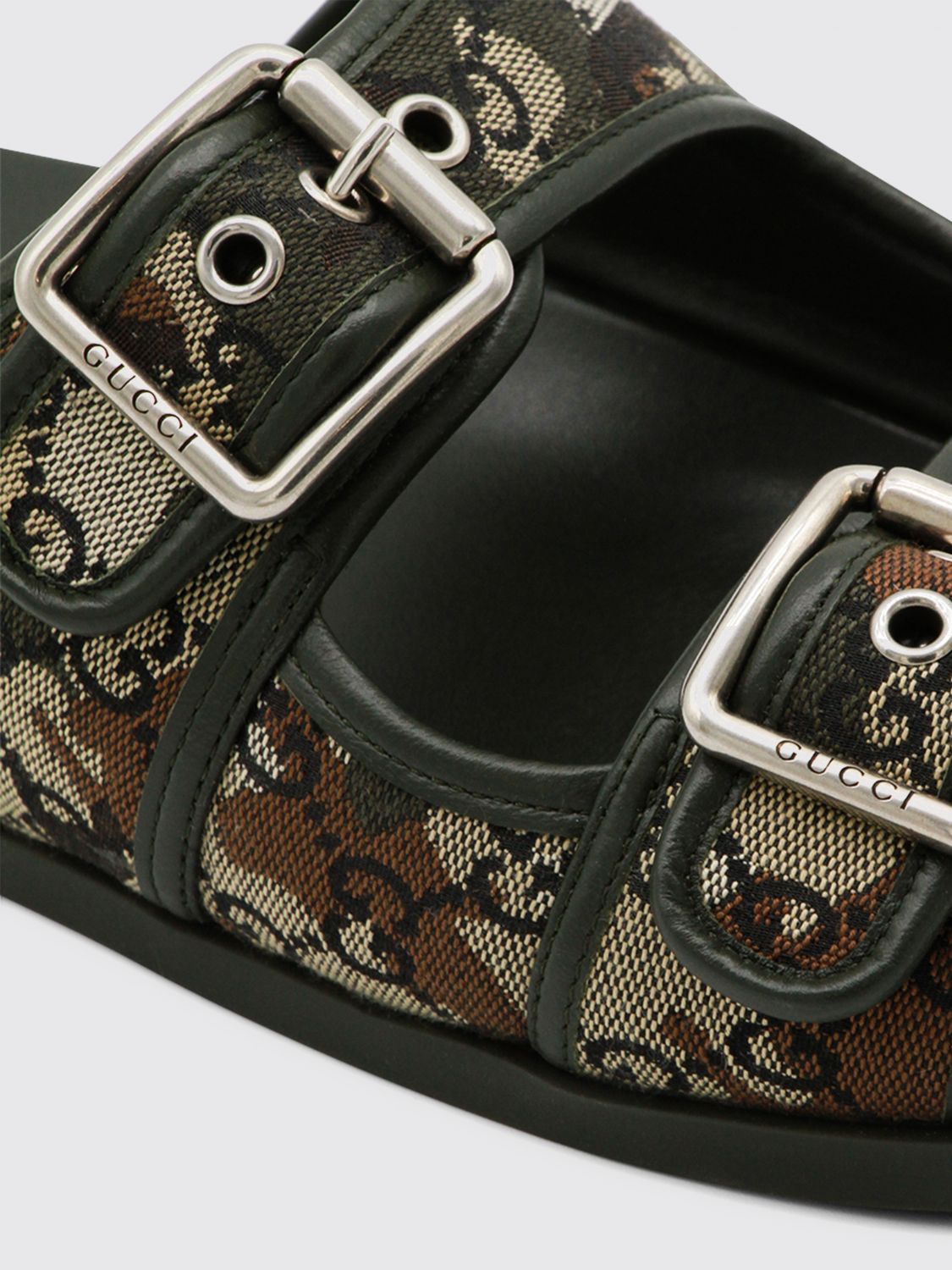 Gucci Men Gucci Leather And Cotton Sandals With Jacquard Gg Monogram And Camouflage Pattern GUCCI