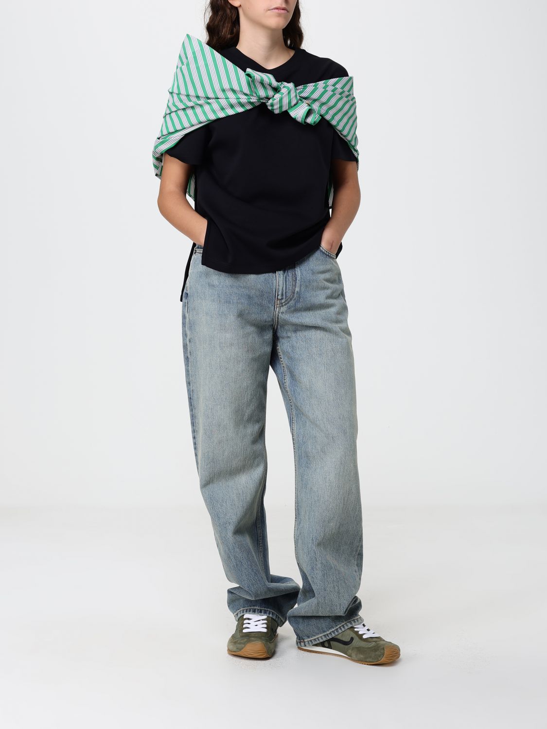 Loewe Women Asymmetrical Hem Cotton Crew-Neck T-Shirt Loewe With Short Sleeves LOEWE