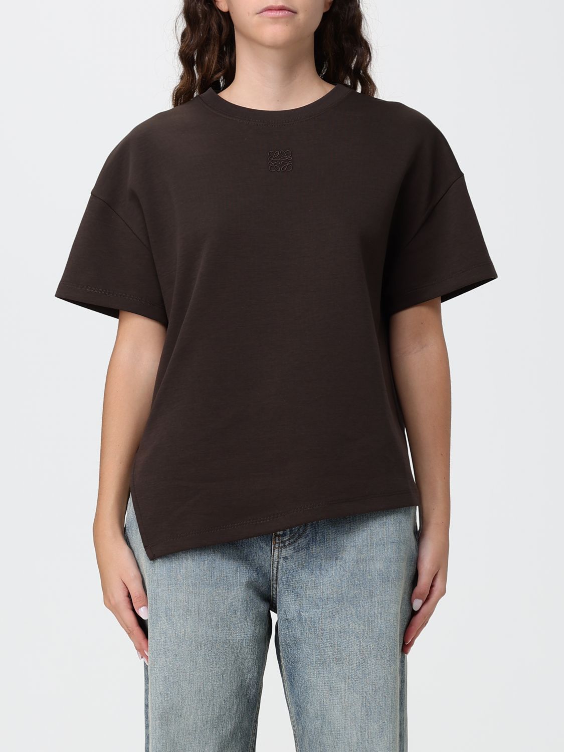Loewe Women Asymmetrical Hem Cotton Crew-Neck T-Shirt Loewe With Short Sleeves LOEWE