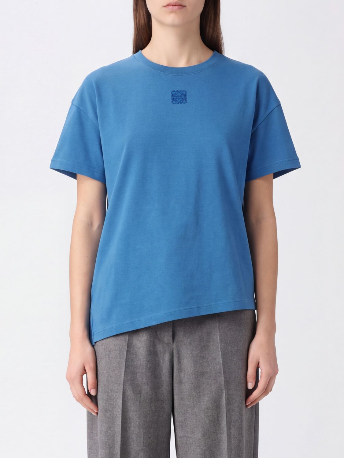 Loewe Women Asymmetrical Hem Cotton Crew-Neck T-Shirt Loewe With Short Sleeves LOEWE