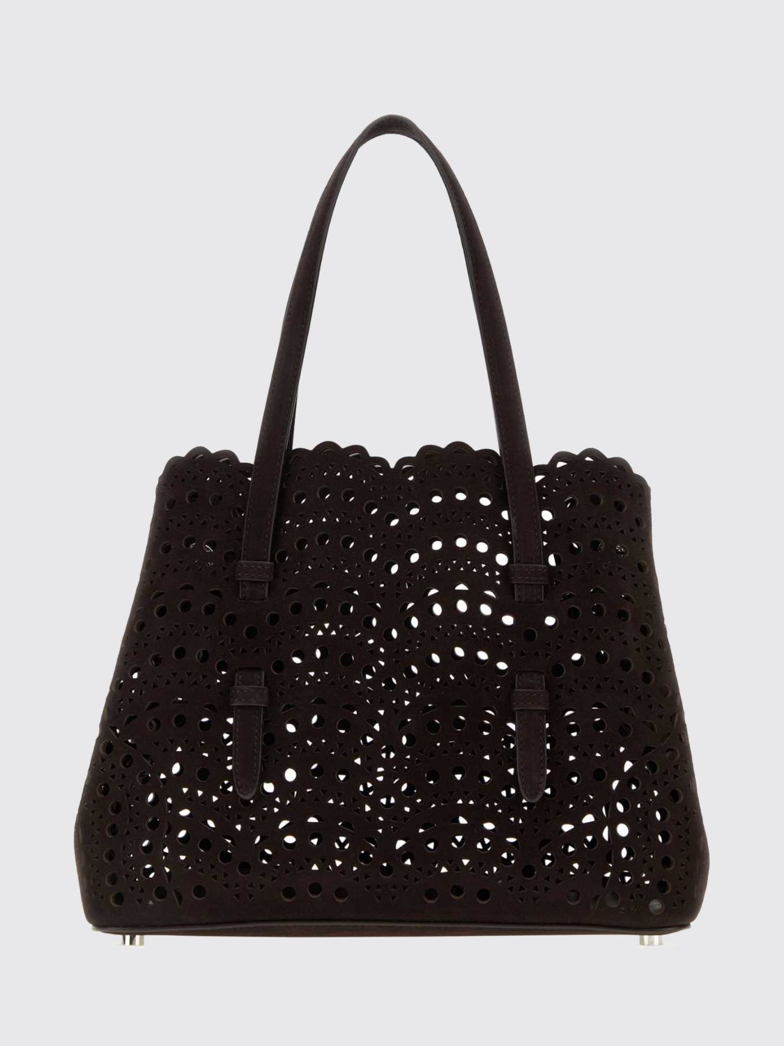 AlaiA Women Mina Alaia Perforated Suede Shoulder Bag With Removable Pouch ALAIA