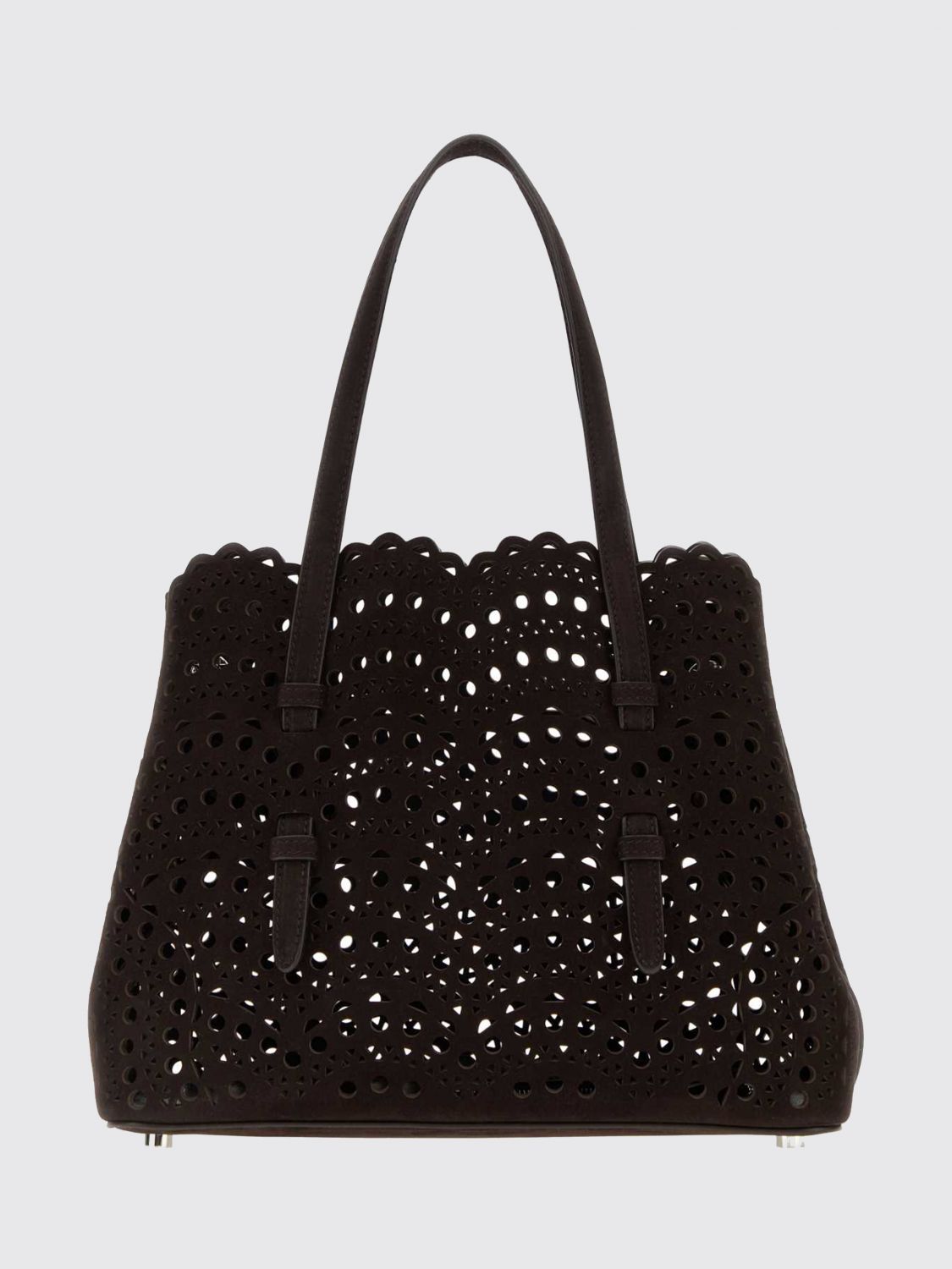 AlaiA Women Mina Alaia Perforated Suede Shoulder Bag With Removable Pouch ALAIA
