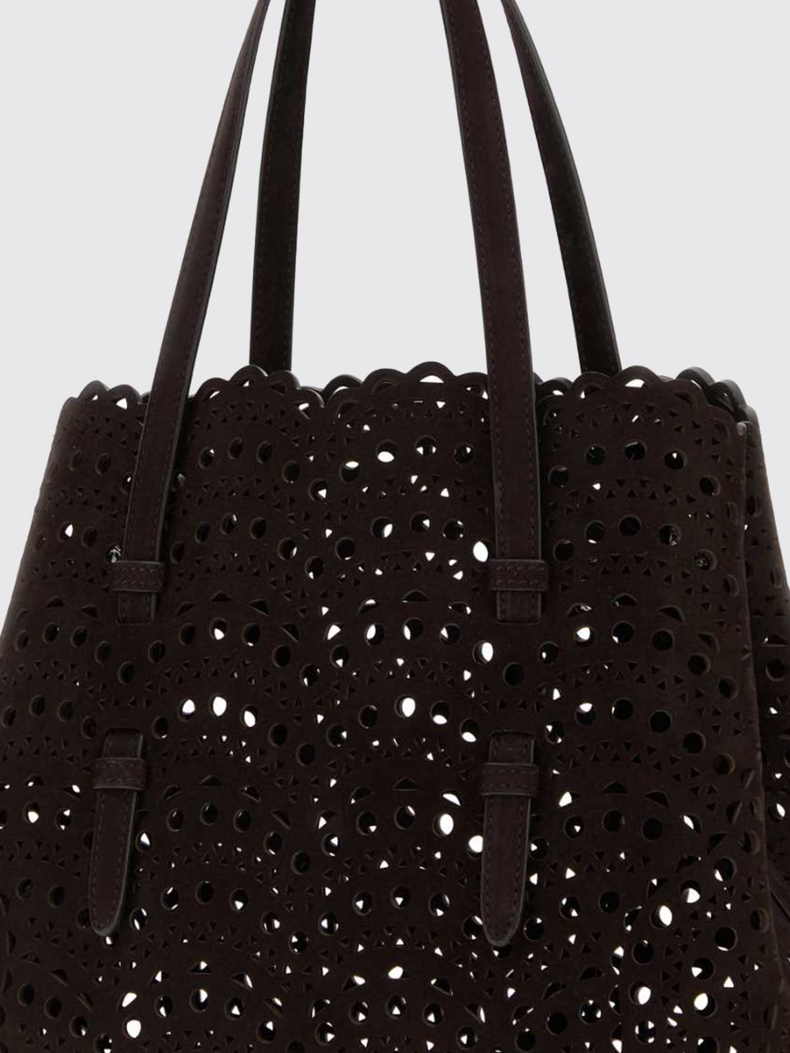 AlaiA Women Mina Alaia Perforated Suede Shoulder Bag With Removable Pouch ALAIA