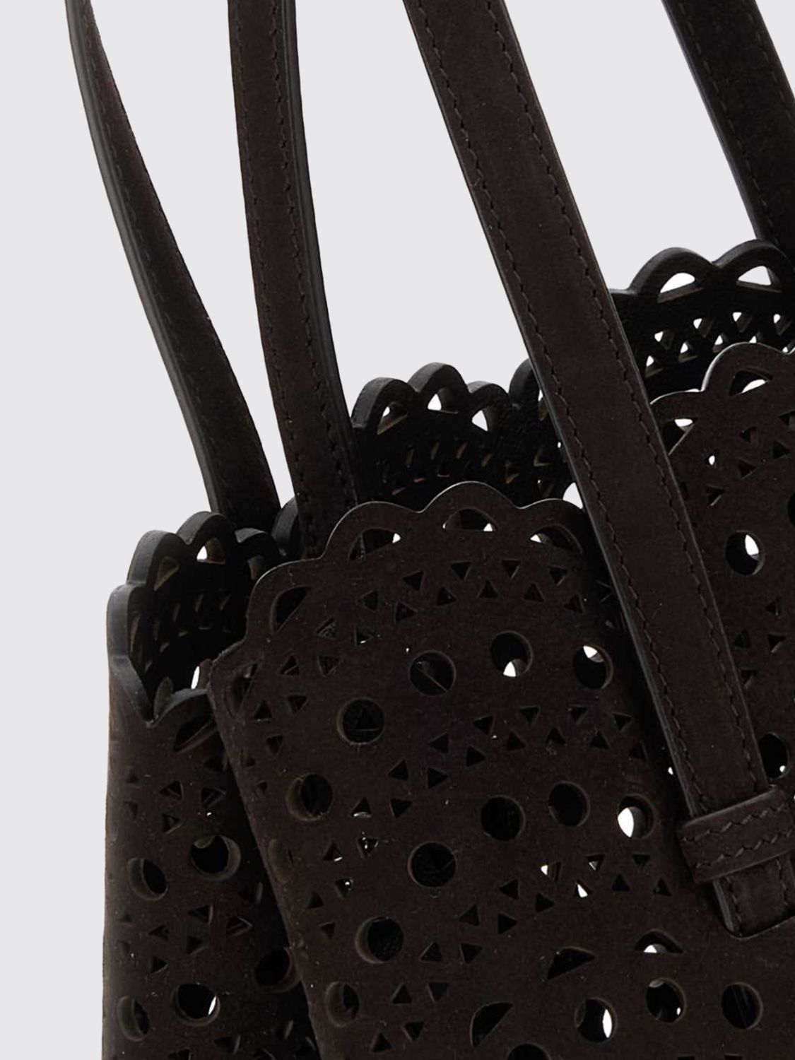 AlaiA Women Mina Alaia Perforated Suede Shoulder Bag With Removable Pouch ALAIA