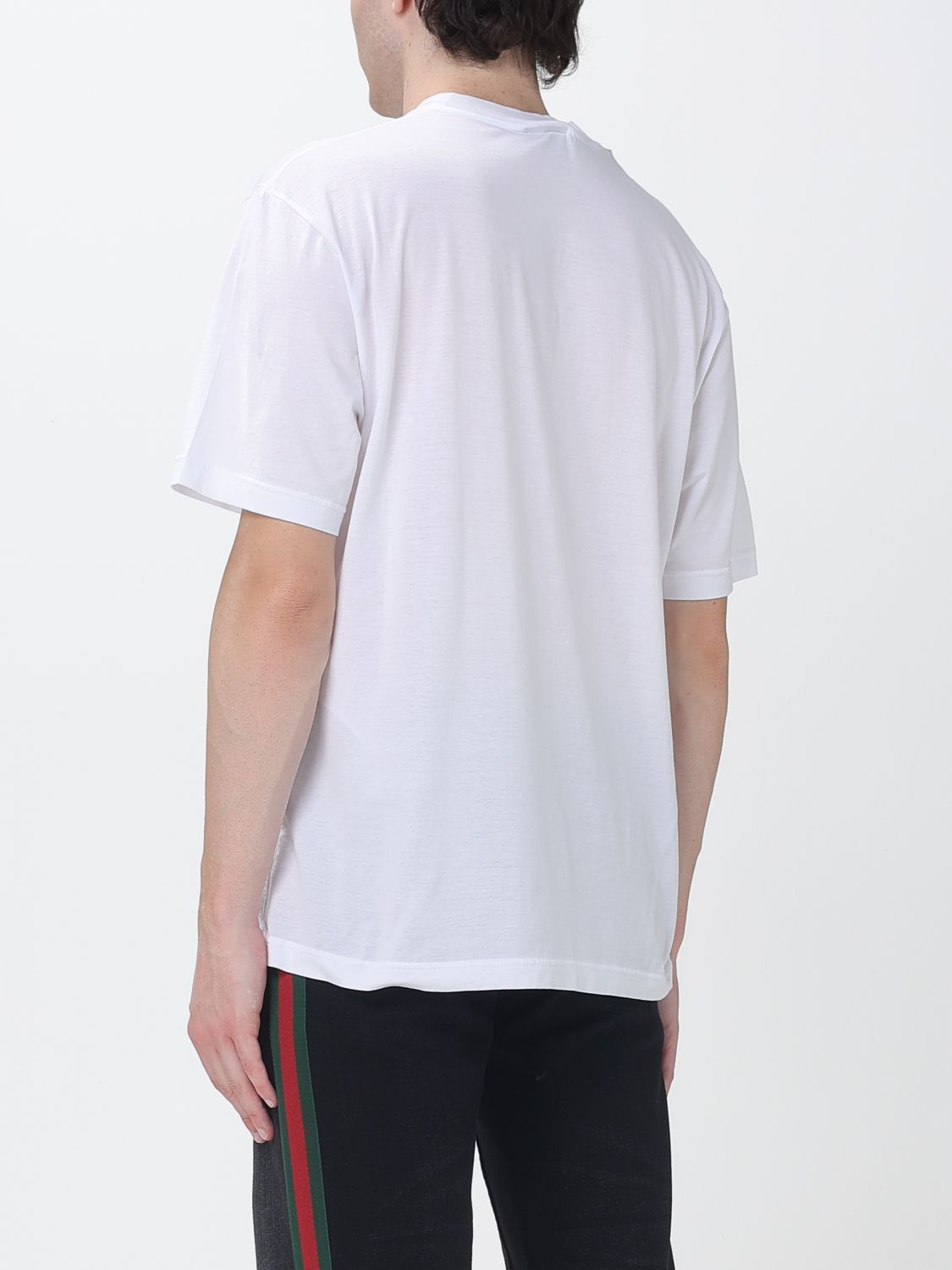 Striped Cotton Gucci T-Shirt With Web Detail And Dropped Shoulders GUCCI
