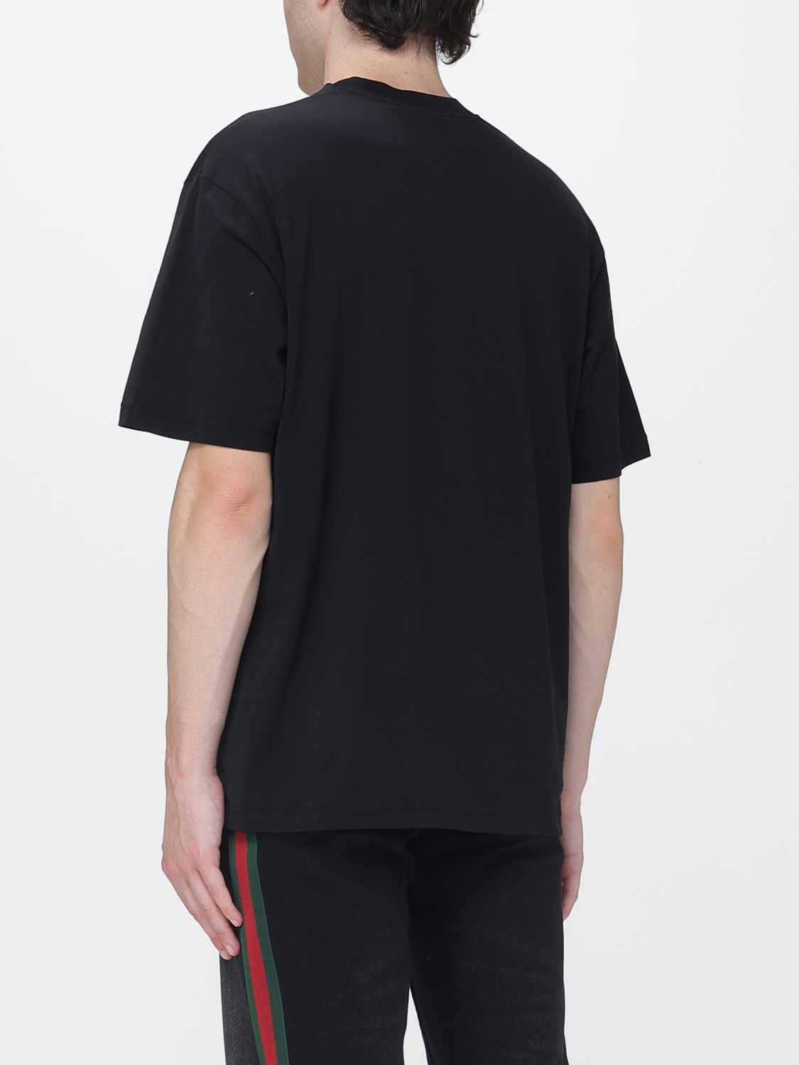 Striped Cotton Gucci T-Shirt With Web Detail And Dropped Shoulders GUCCI