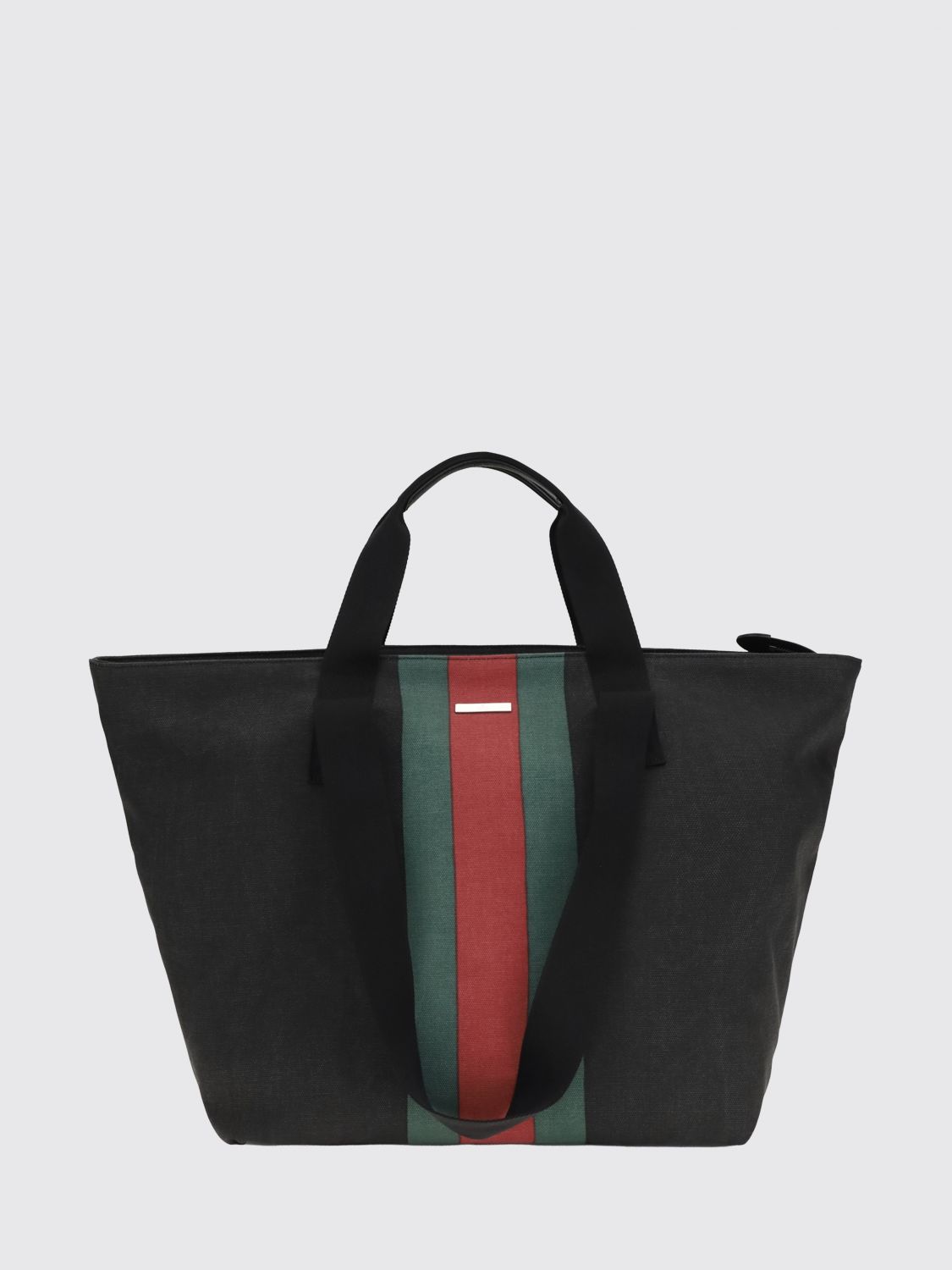 Gucci Men Positano Gucci Striped Cotton Canvas Shopping Bag With Web Logo GUCCI