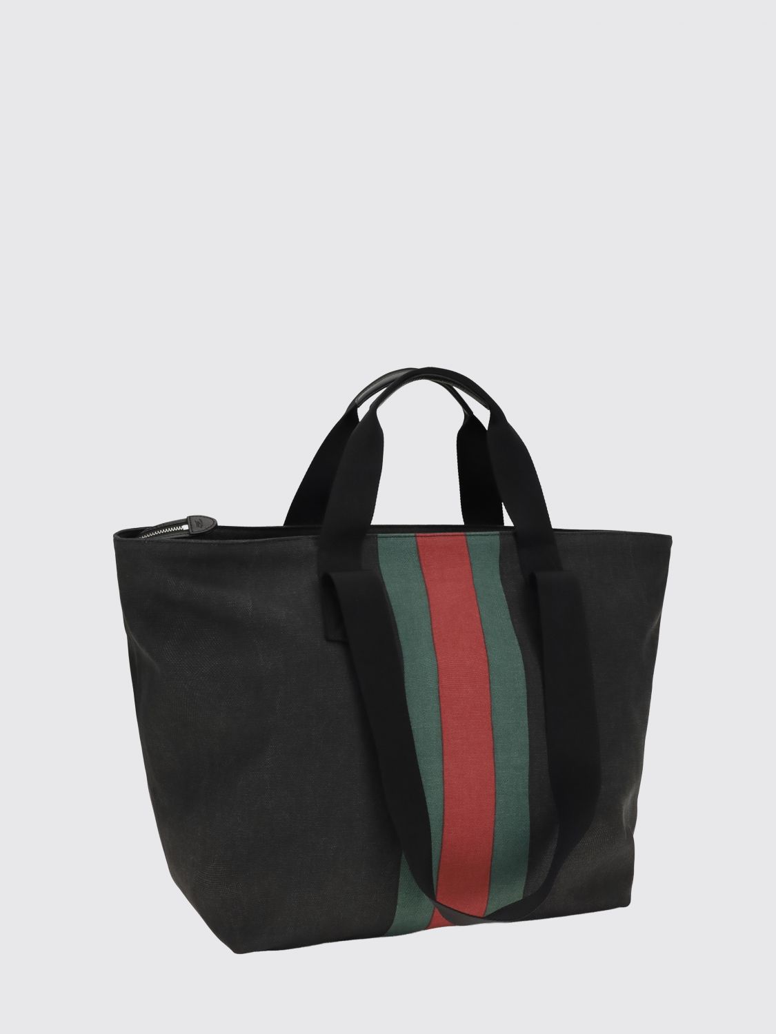 Gucci Men Positano Gucci Striped Cotton Canvas Shopping Bag With Web Logo GUCCI