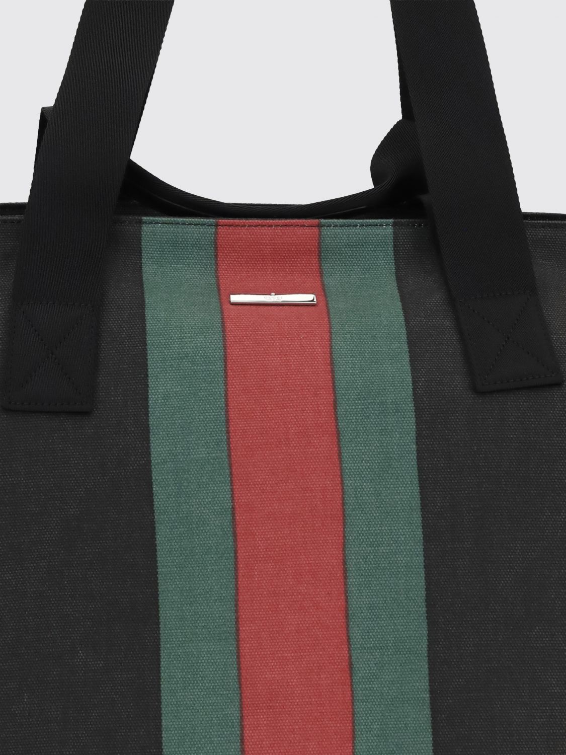 Gucci Men Positano Gucci Striped Cotton Canvas Shopping Bag With Web Logo GUCCI