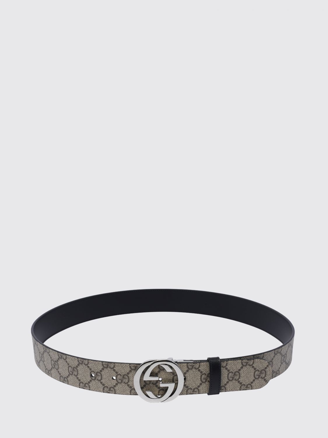 Gucci Men Reversible Gg Supreme Canvas And Leather Belt Gucci With Monogram Buckle GUCCI
