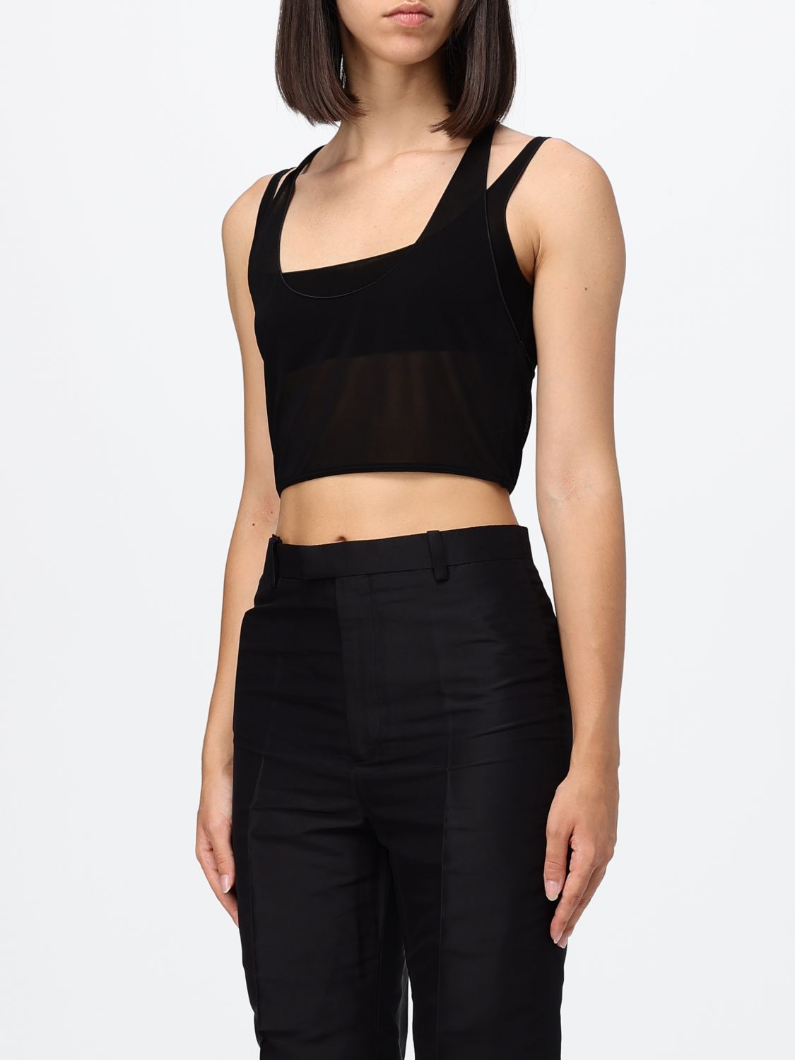 Gucci Women Cropped Slim Fit Technical Stretch-Fabric Top Gucci With Square Neckline GUCCI
