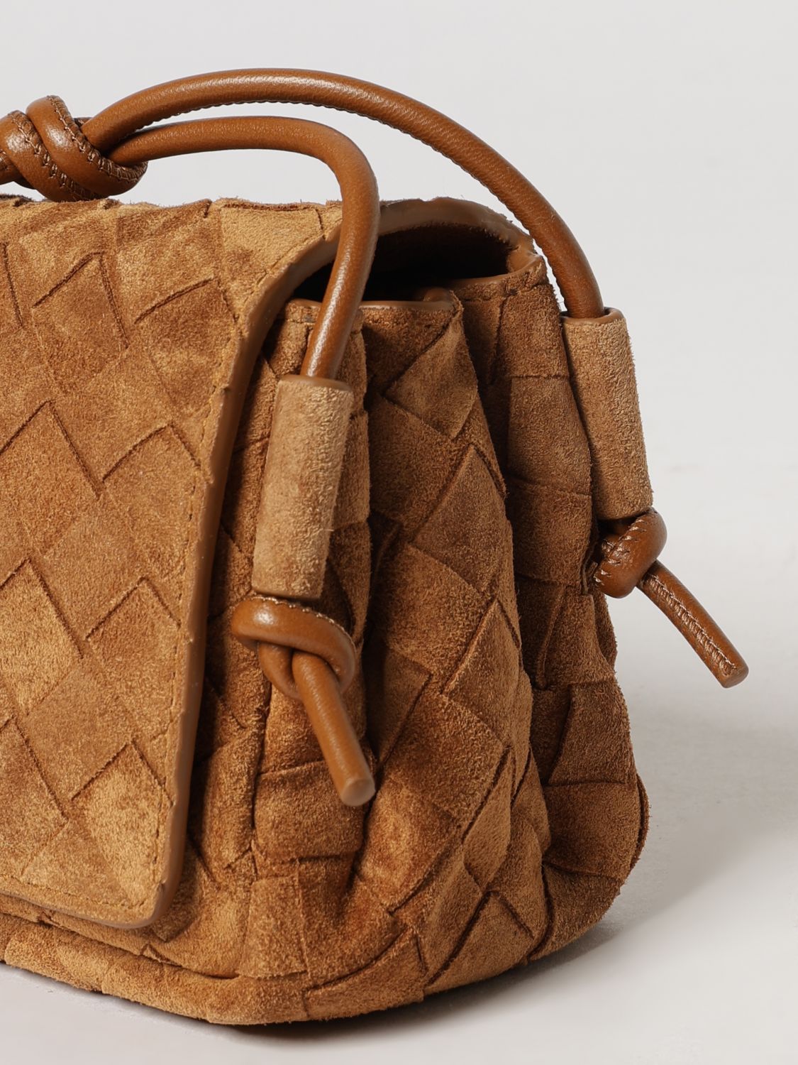 Bottega Veneta Women Bottega Veneta Notturno Intrecciato Suede Calfskin Shoulder Bag With Knotted Strap BOTTEGA VENETA