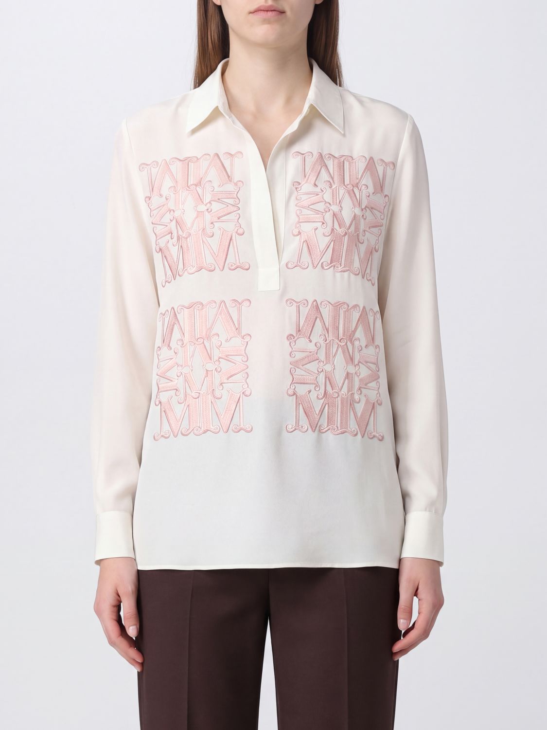 Max Mara Women Max Mara Monogram Print Silk Shirt With Classic Collar MAX MARA