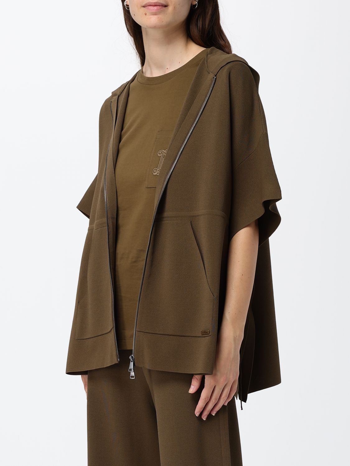 Max Mara Women Hooded Viscose Cape Max Mara With Zip Closure MAX MARA