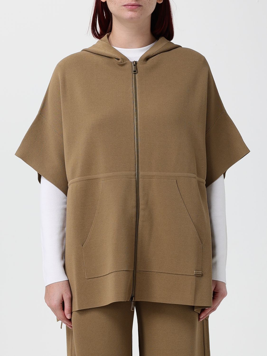 Max Mara Women Hooded Viscose Cape Max Mara With Zip Closure MAX MARA