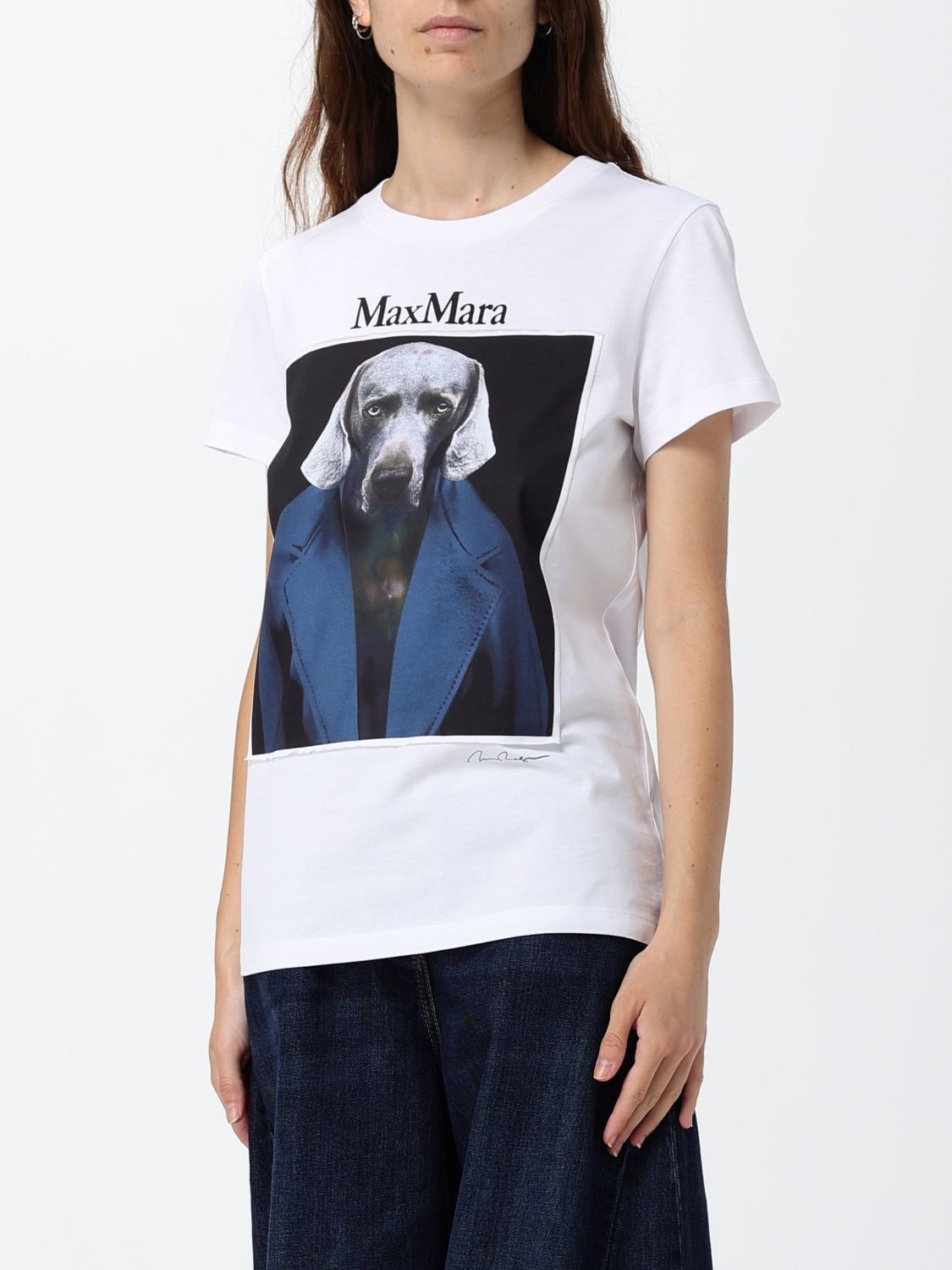 Max Mara Women Max Mara Slim Fit Cotton T-Shirt With Graphic Print And Contrast Logo MAX MARA