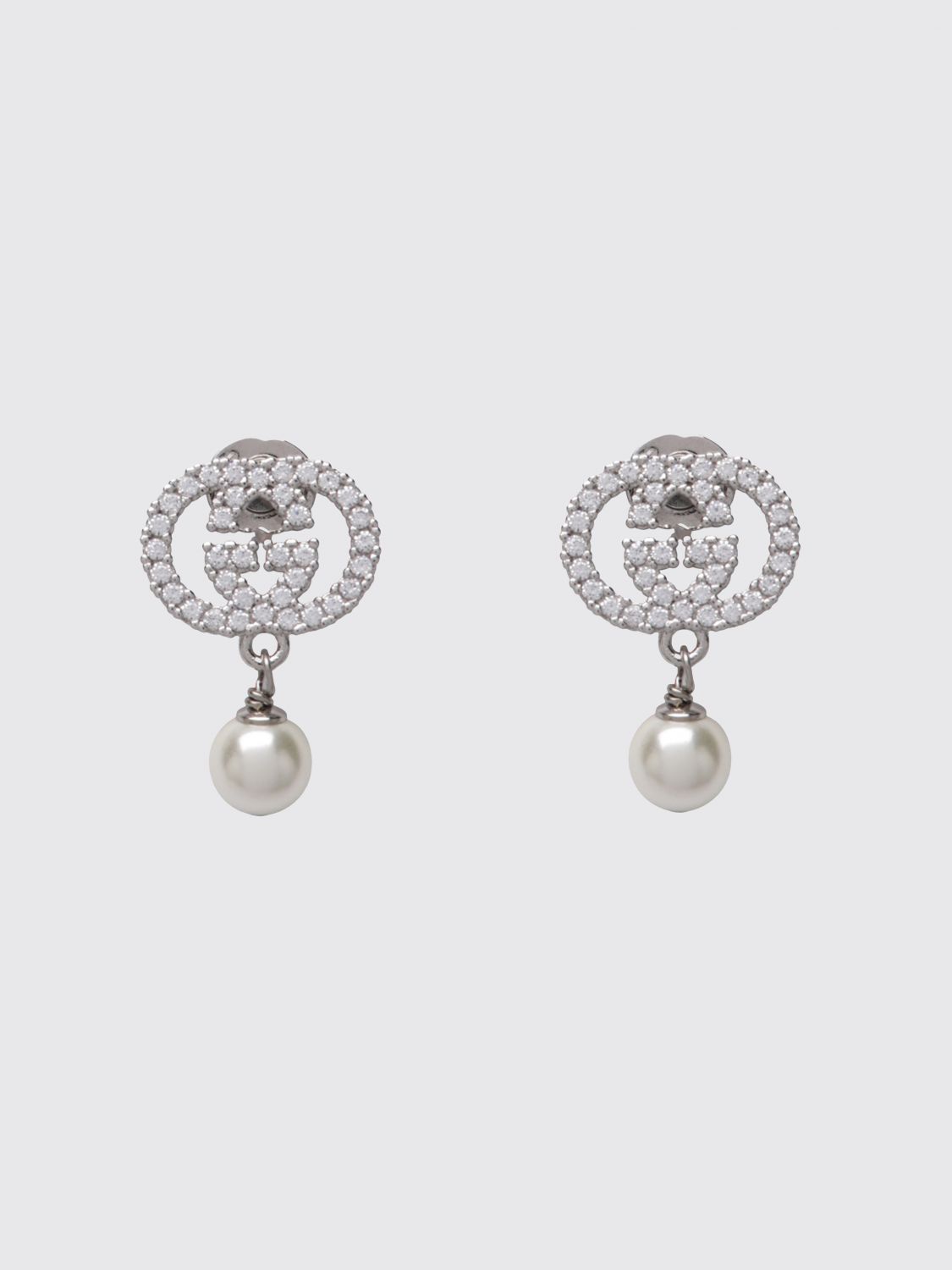 Gucci Women Gucci Pendant Earrings In Brass With Synthetic Pearls And Rhinestone Gg Logo GUCCI