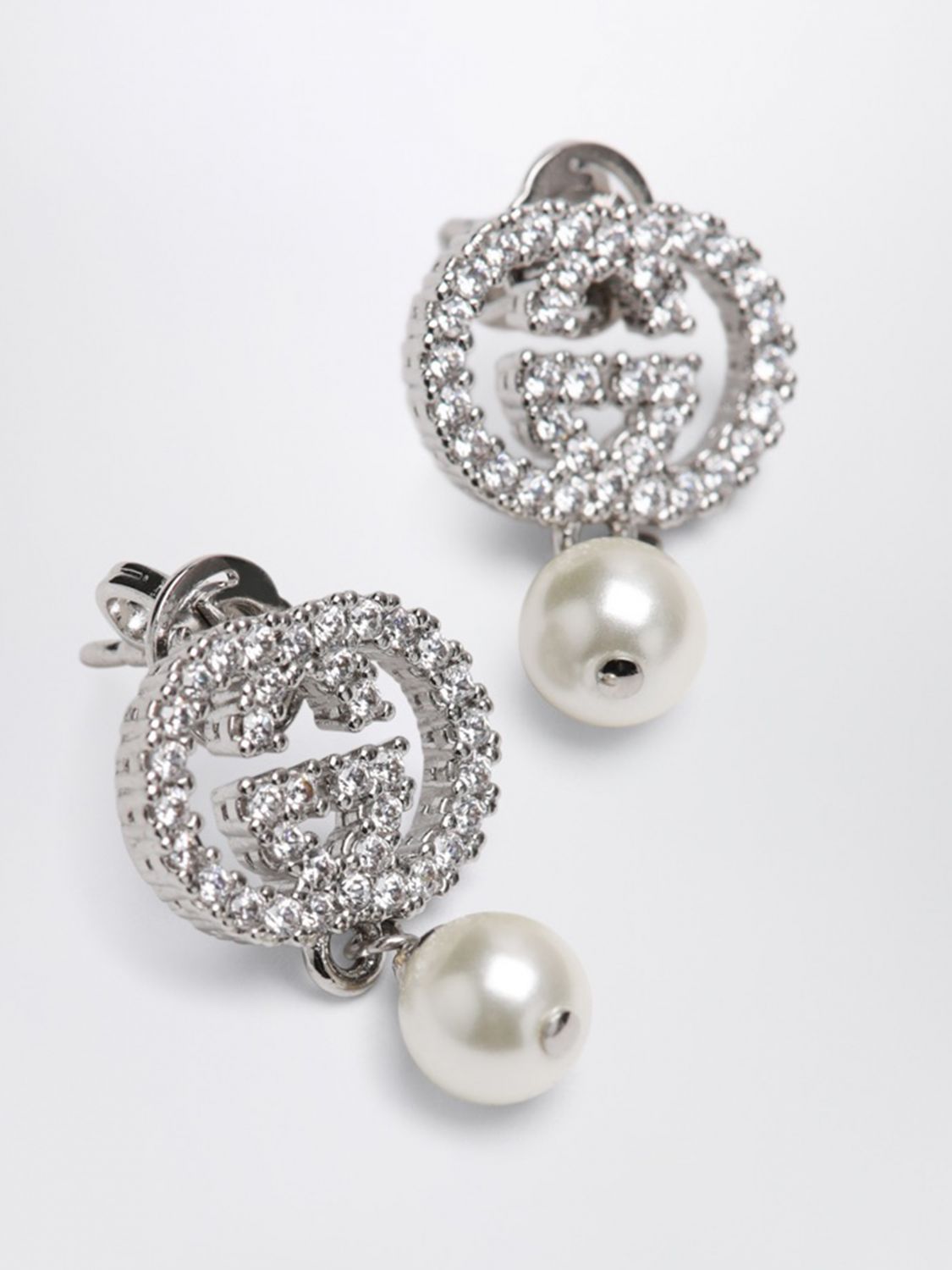 Gucci Women Gucci Pendant Earrings In Brass With Synthetic Pearls And Rhinestone Gg Logo GUCCI