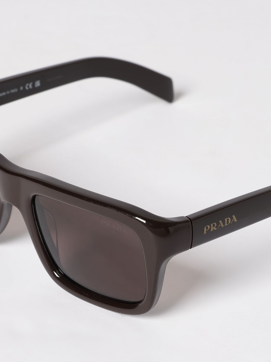 Prada Men Prada Brown Acetate Sunglasses With Dark Lenses And Contrast Logo PRADA
