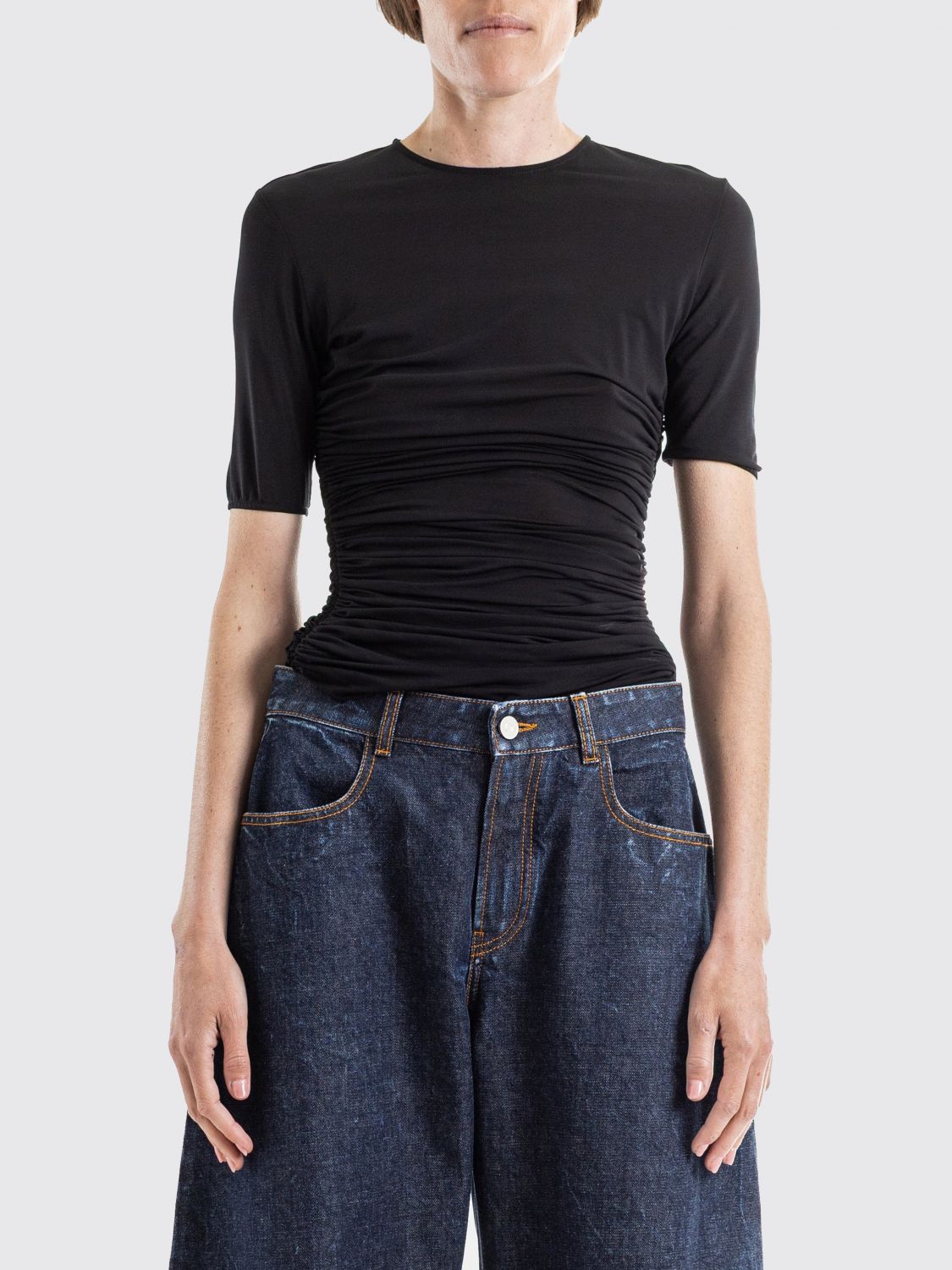 Alai�A Women Slim Fit Ruched T-Shirt Alaia In Stretch Jersey With Crew Neck ALAIA