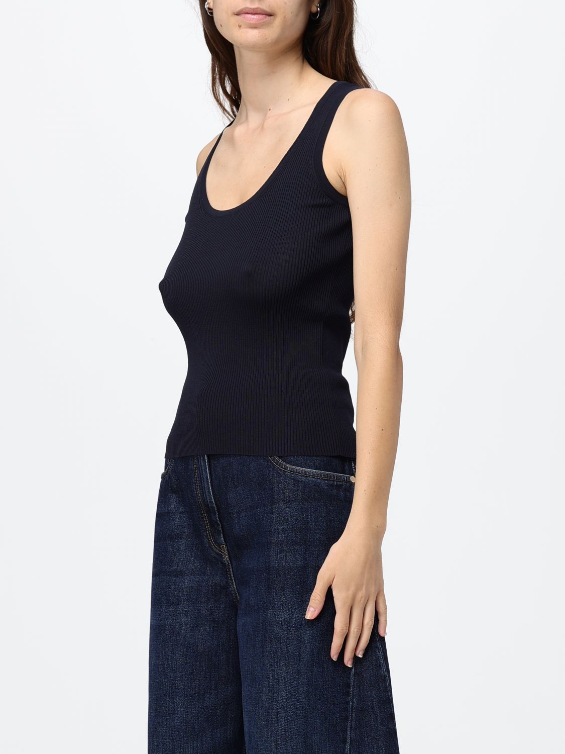 Max Mara Women Max Mara Slim Fit Ribbed Cotton Knit U-Neck Top MAX MARA