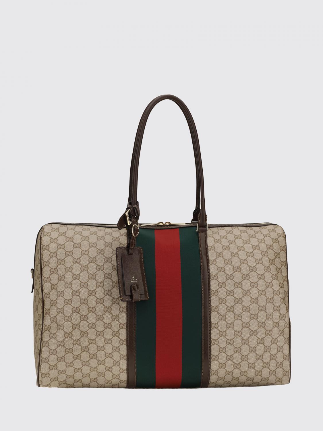 Gucci Women Gg Monogram Fabric Travel Bag Gucci With Leather Handles GUCCI