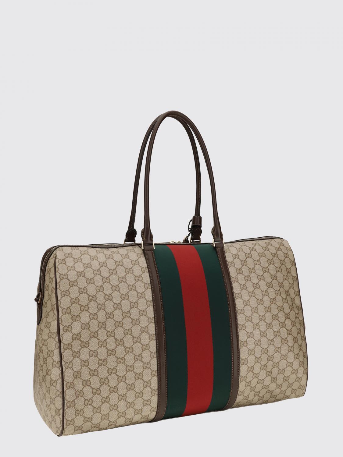 Gucci Women Gg Monogram Fabric Travel Bag Gucci With Leather Handles GUCCI