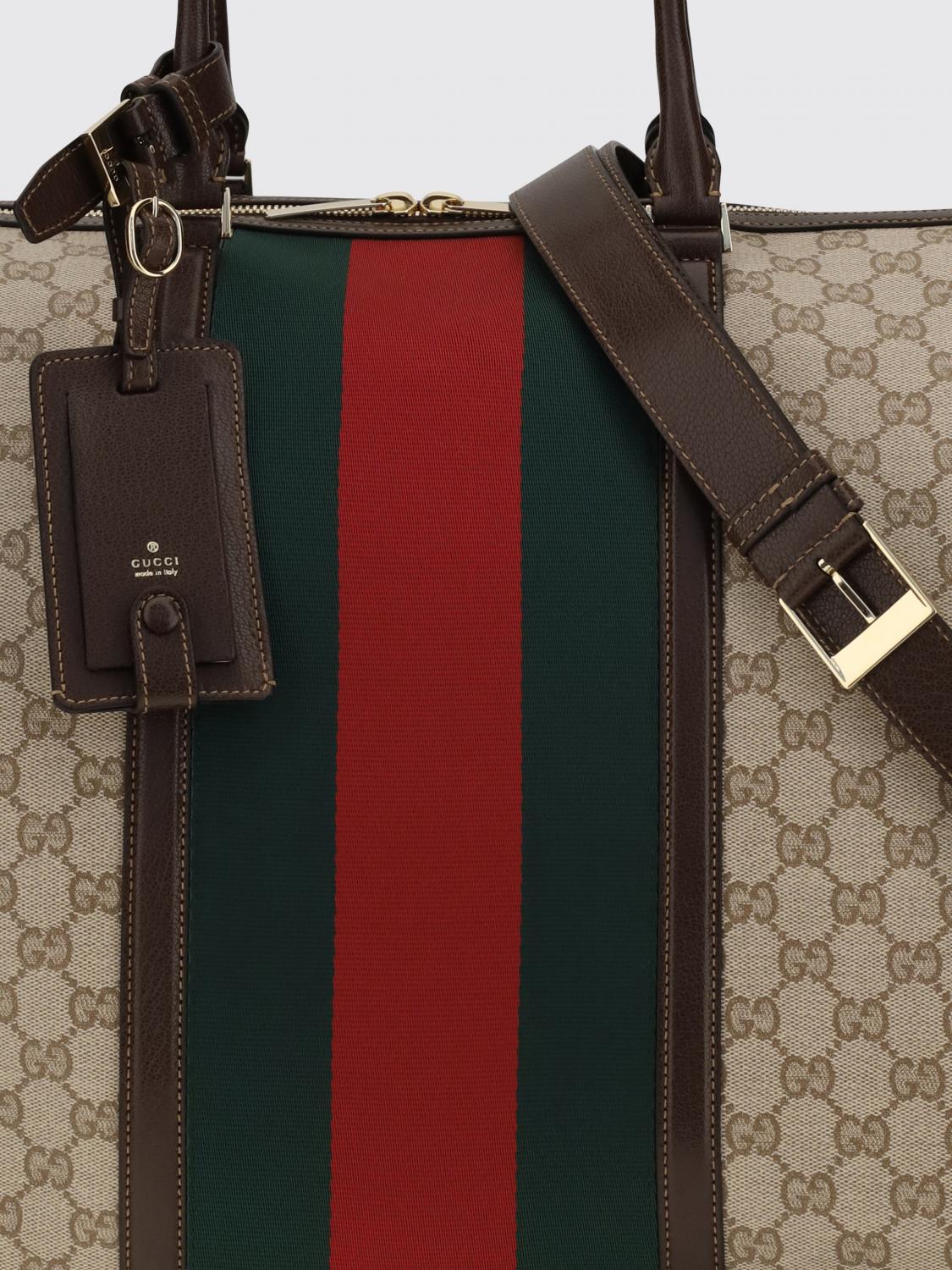 Gucci Women Gg Monogram Fabric Travel Bag Gucci With Leather Handles GUCCI
