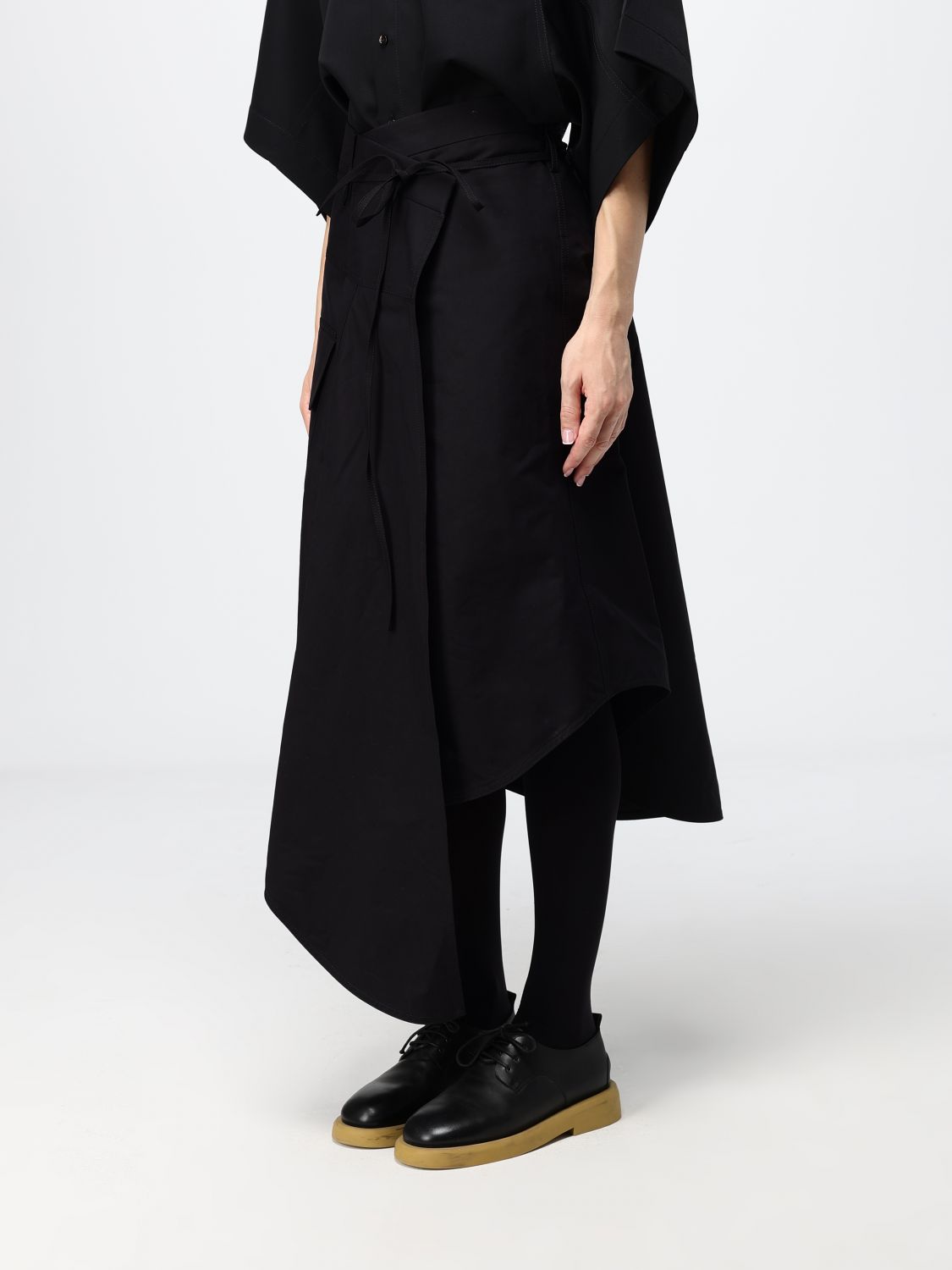 Bottega Veneta Women Asymmetrical Cotton Cargo Midi Skirt Bottega Veneta With Wrap Design BOTTEGA VENETA