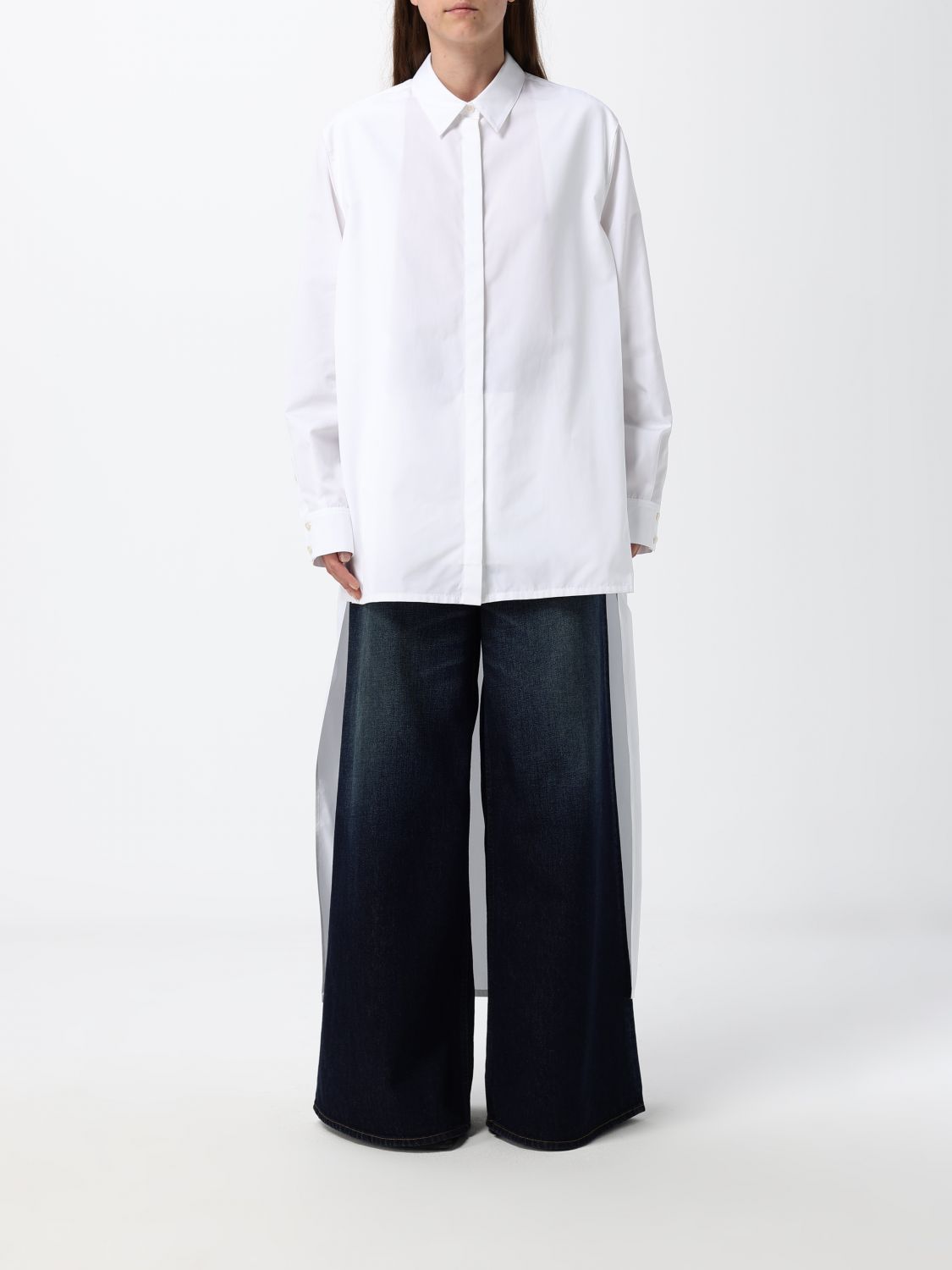 AlaiA Women Alaia Relaxed-Fit Asymmetrical Cotton Poplin Shirt ALAIA