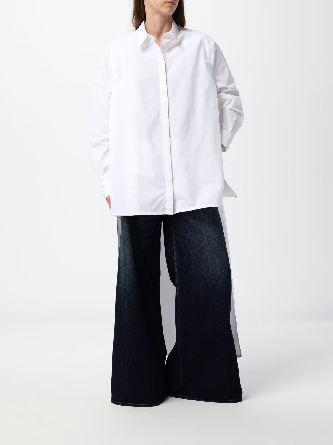 AlaiA Women Alaia Relaxed-Fit Asymmetrical Cotton Poplin Shirt ALAIA