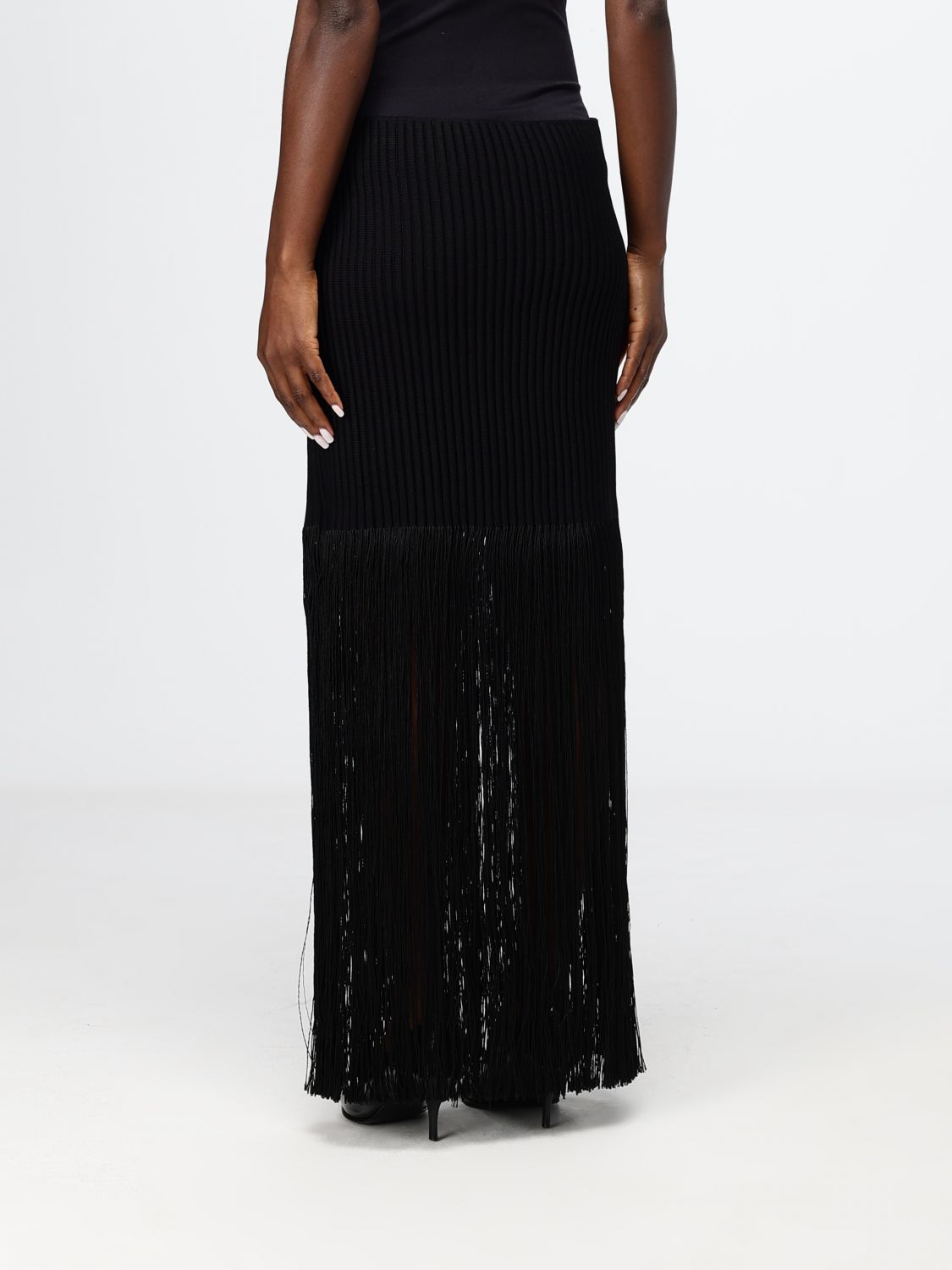 Alai�A Women High-Waisted Ribbed-Knit Pencil Maxi Skirt Alaia With Fringes ALAIA