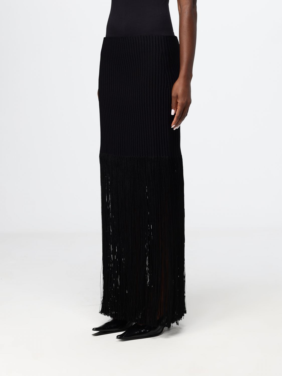 Alai�A Women High-Waisted Ribbed-Knit Pencil Maxi Skirt Alaia With Fringes ALAIA