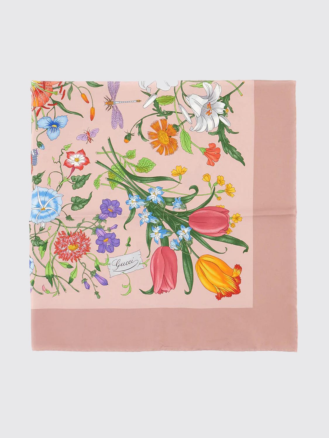 Gucci Women Gucci Square Scarf In Pure Silk With Floral Print And Contrast Logo GUCCI
