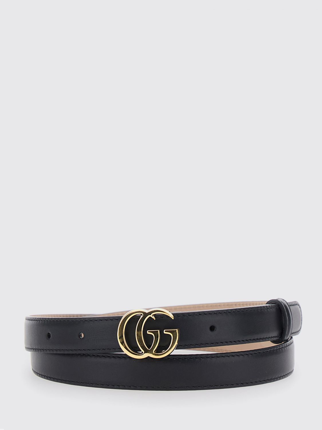 Gucci Women Gg Marmont Slim Calfskin Leather Belt Gucci With Double G Buckle GUCCI