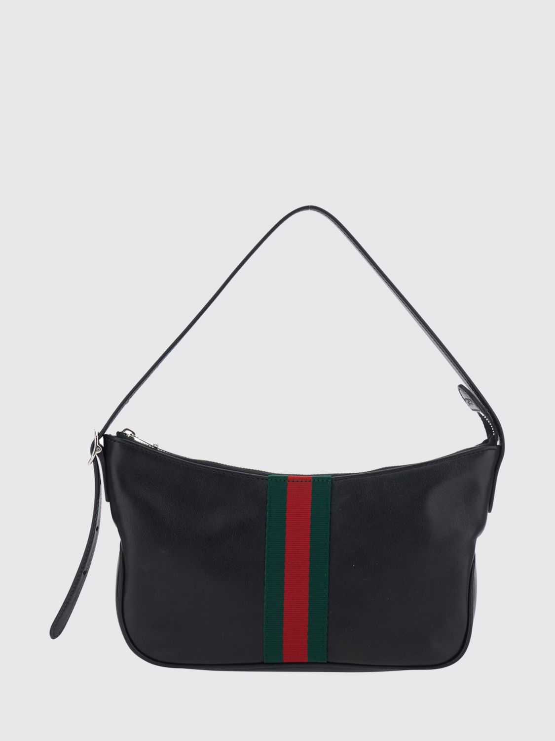 Gucci Men Lunetta Mini Shoulder Bag Gucci In Black Smooth Leather With Web Stripe GUCCI