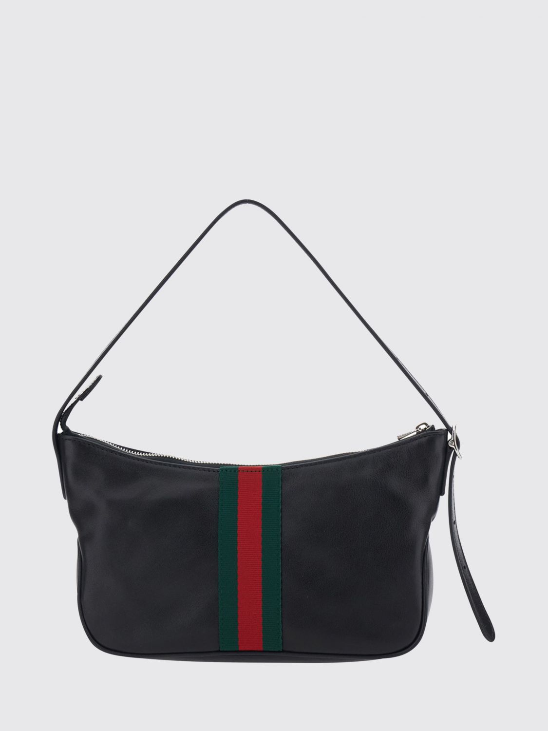 Gucci Men Lunetta Mini Shoulder Bag Gucci In Black Smooth Leather With Web Stripe GUCCI