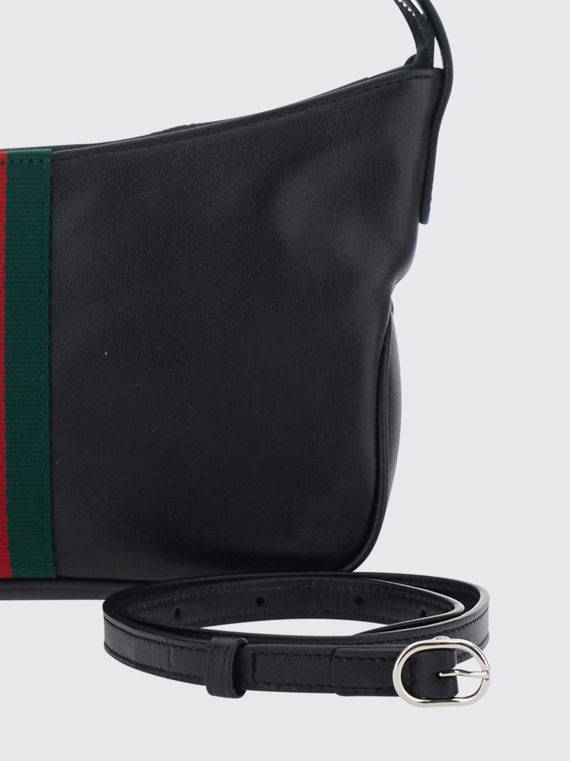 Gucci Men Lunetta Mini Shoulder Bag Gucci In Black Smooth Leather With Web Stripe GUCCI