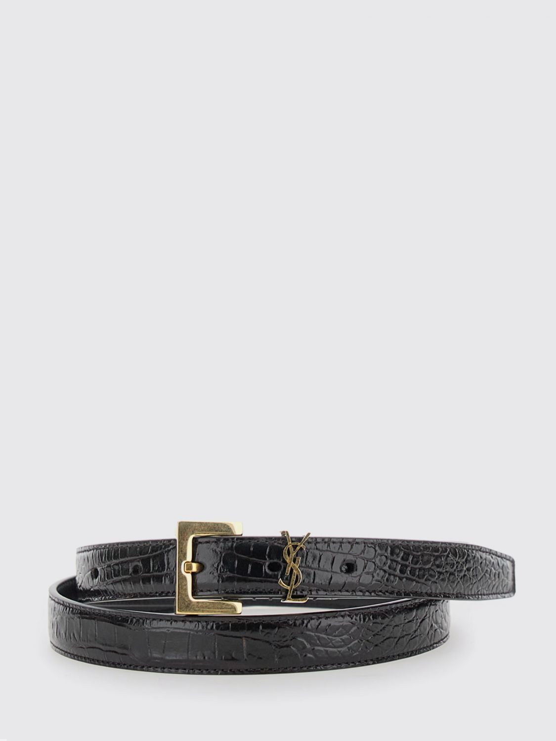 Saint Laurent Women Cassandre Croc-Effect Calfskin Leather Belt Saint Laurent With Ysl Monogram SAINT LAURENT