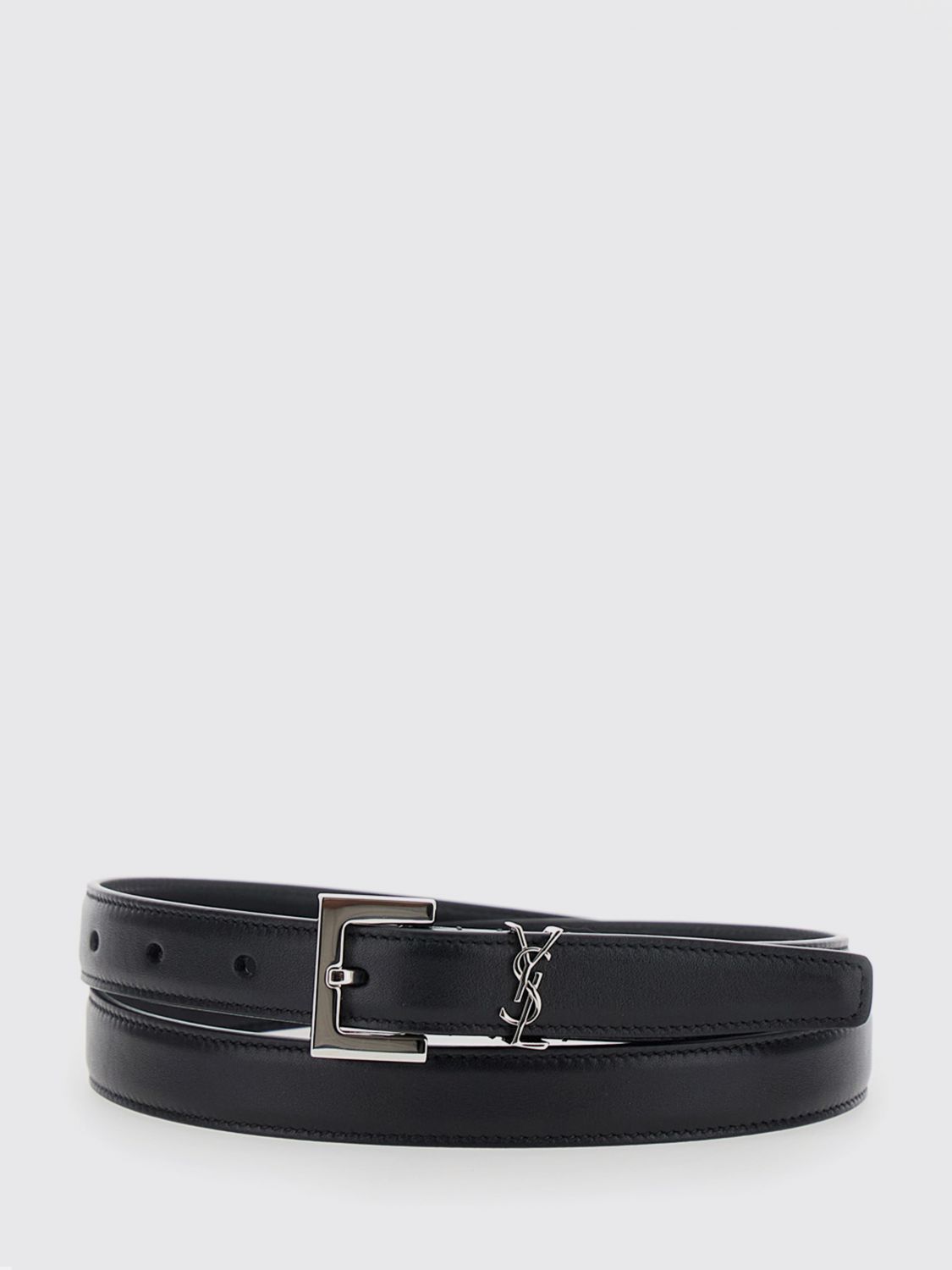 Saint Laurent Women Cassandre Deer Leather Belt Saint Laurent With Ysl Monogram Buckle SAINT LAURENT