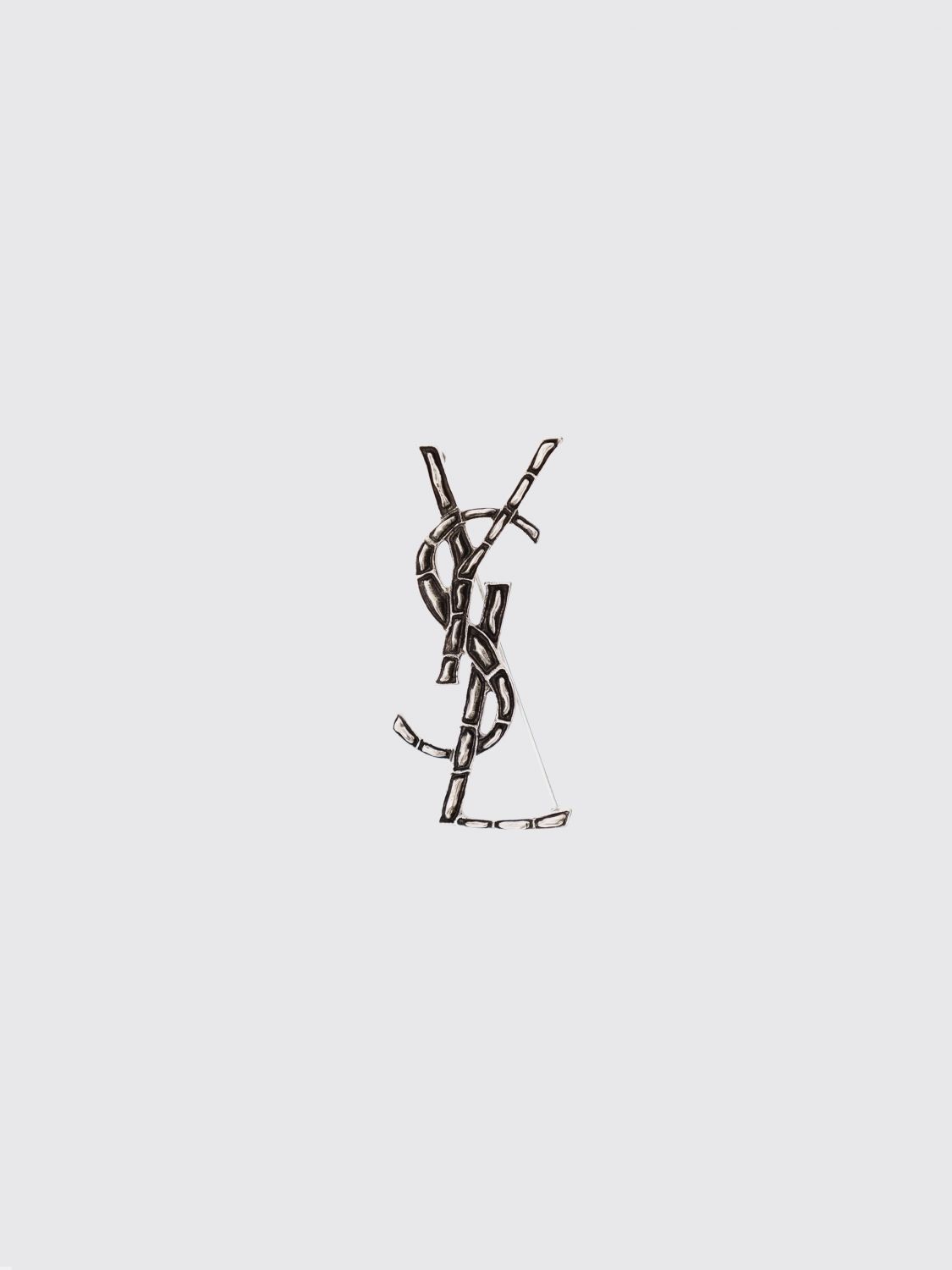Saint Laurent Men Saint Laurent Ysl Monogram Chromed Brass Brooch SAINT LAURENT