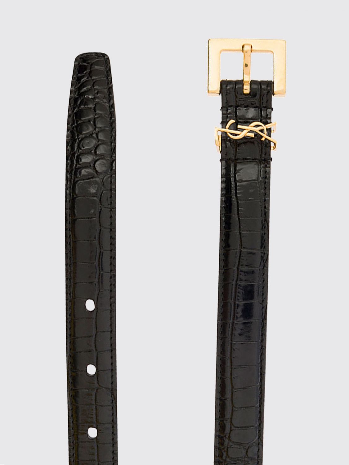 Saint Laurent Women Cassandre Croc-Effect Lambskin Belt Saint Laurent With Ysl Monogram SAINT LAURENT