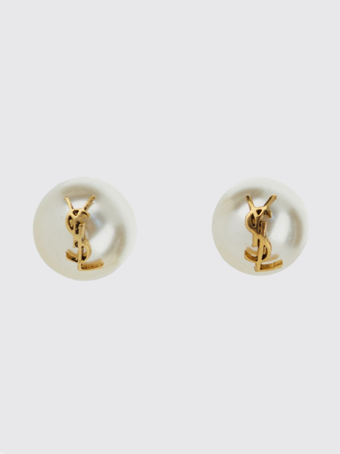 Saint Laurent Women Brass Earrings Saint Laurent With Pearls And Logo Detail