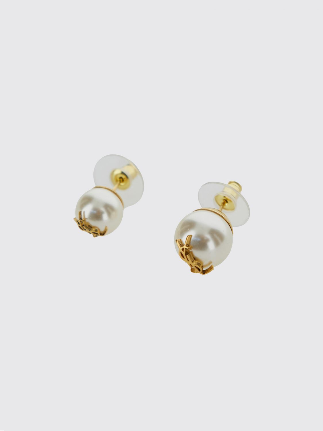 Saint Laurent Women Brass Earrings Saint Laurent With Pearls And Logo Detail